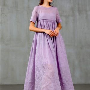 Linen Naive Empire Waist Linen Dress in lilac